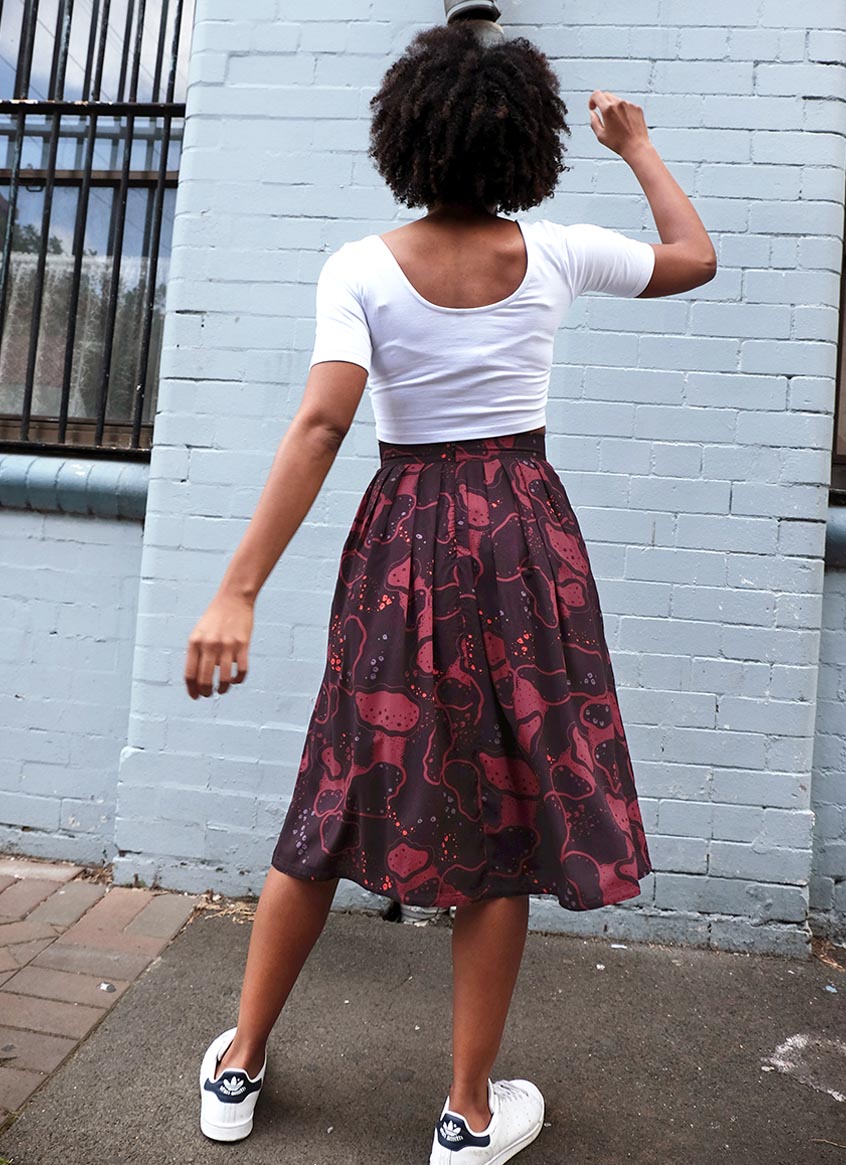 Midi Skirt – Islands in Space – Maroon