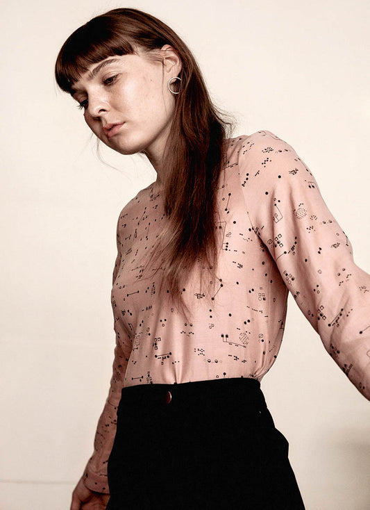 Long Sleeve Blouse - Control Panels - Pink