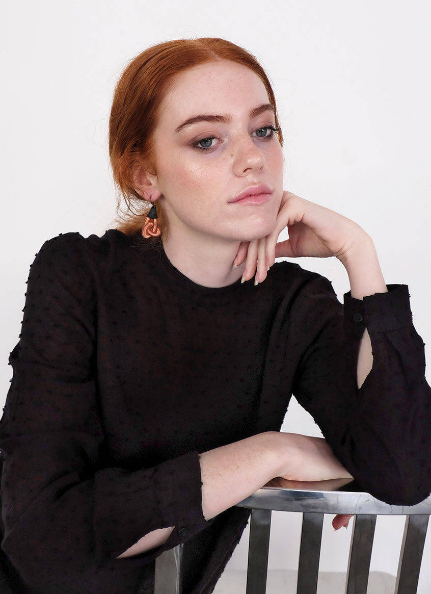HIGH COLLARED BLOUSE – TEXTURED VISCOSE - BLACK