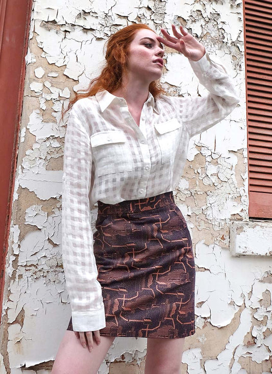 HAND PRINTED ZIP BACK SKIRT – HOT WAX - COPPER